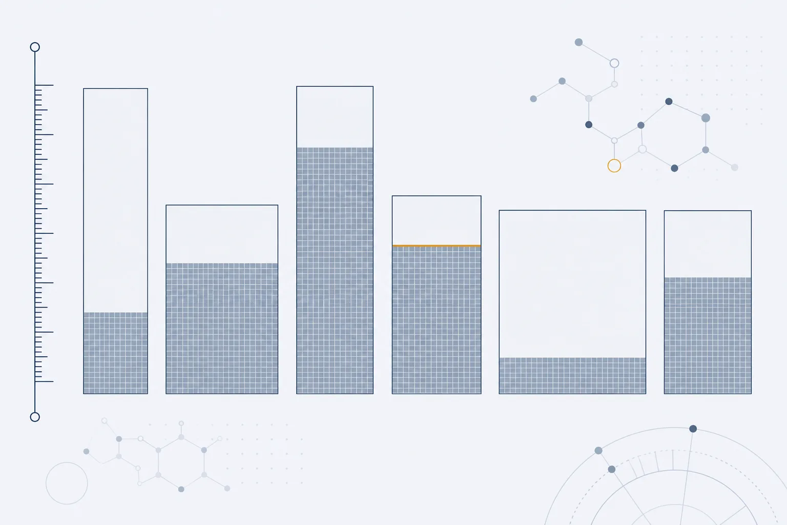 Abstract illustration of several rectangular frames of different sizes, each partly shaded, with a single measuring scale running beside them, representing laboratories compared by the scope of what they are assessed to do.